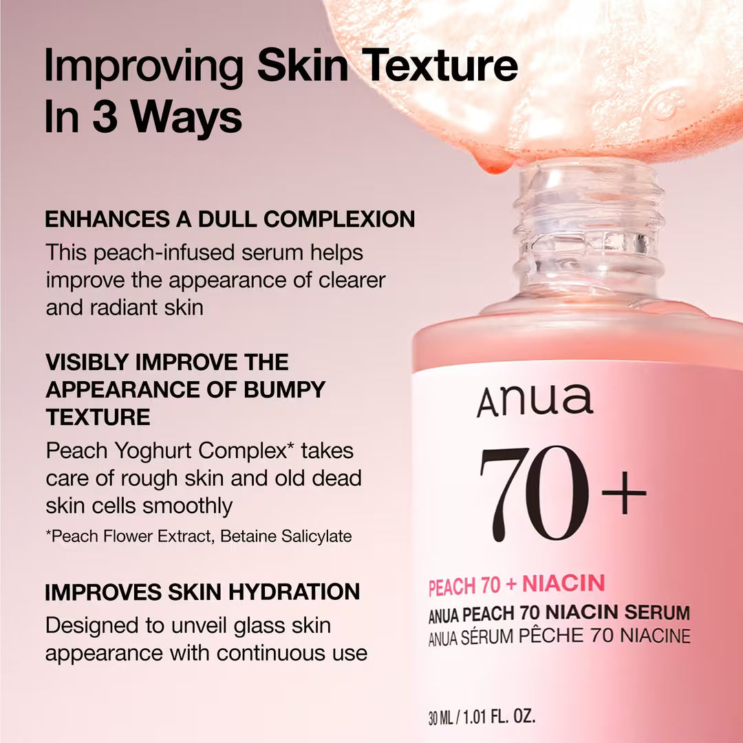 Anua Peach 70% Niacinamide Serum (30ml / 1.01 fl. oz.) | K-Beauty Glass Skin Serum & Glow Booster