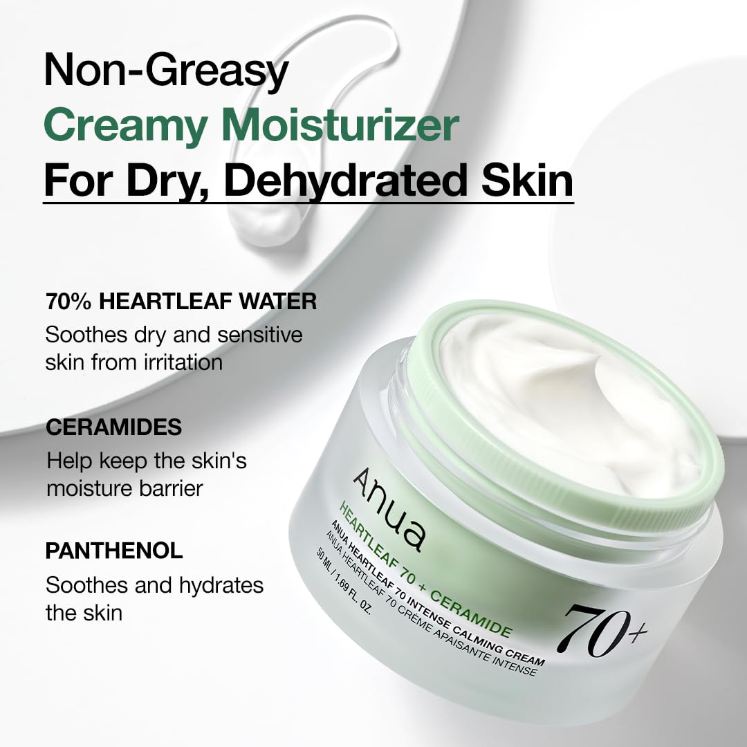 Anua Heartleaf 70% Intense Calming Cream (50ml / 1.69 fl. oz.) | K-Beauty Ceramide & Panthenol Barrier Repair Cream