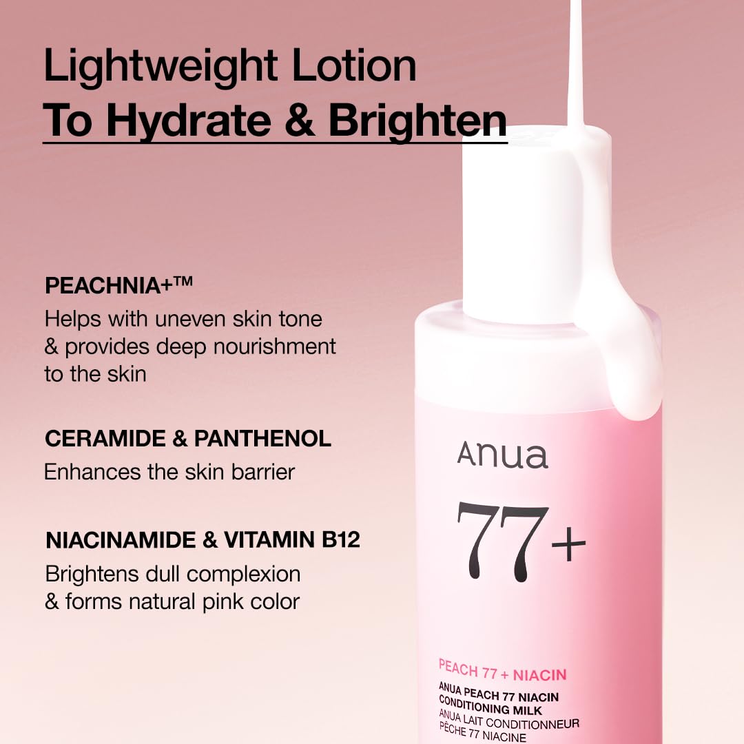 Anua Peach 77 Niacin Conditioning Milk (150ml / 5.07 fl. oz.) | K-Beauty Hydrating Emulsion & Milky Lotion