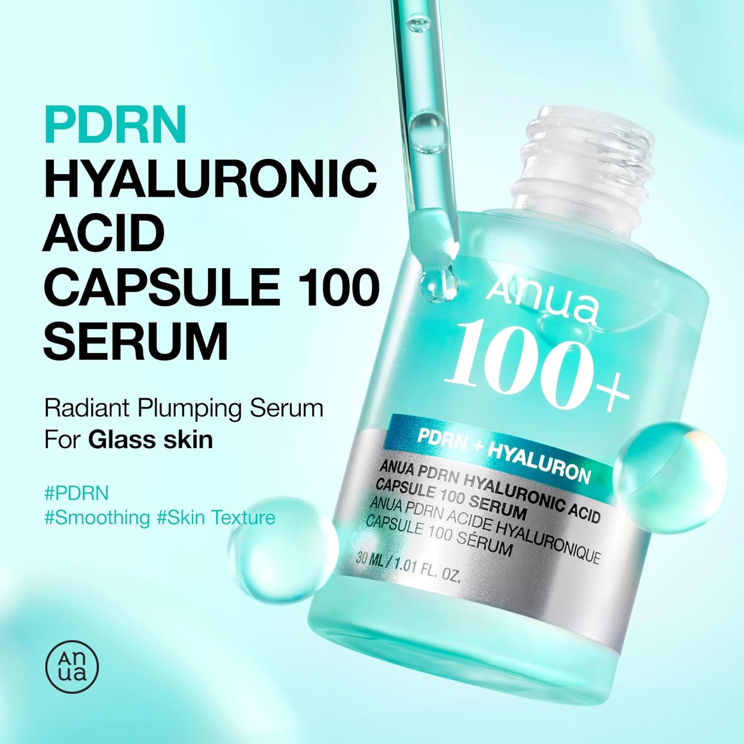 Anua PDRN Hyaluronic Acid Capsule 100 Serum (30ml / 1.01 fl. oz.) | K-Beauty PDRN Plumping Serum & Glass Skin Glow