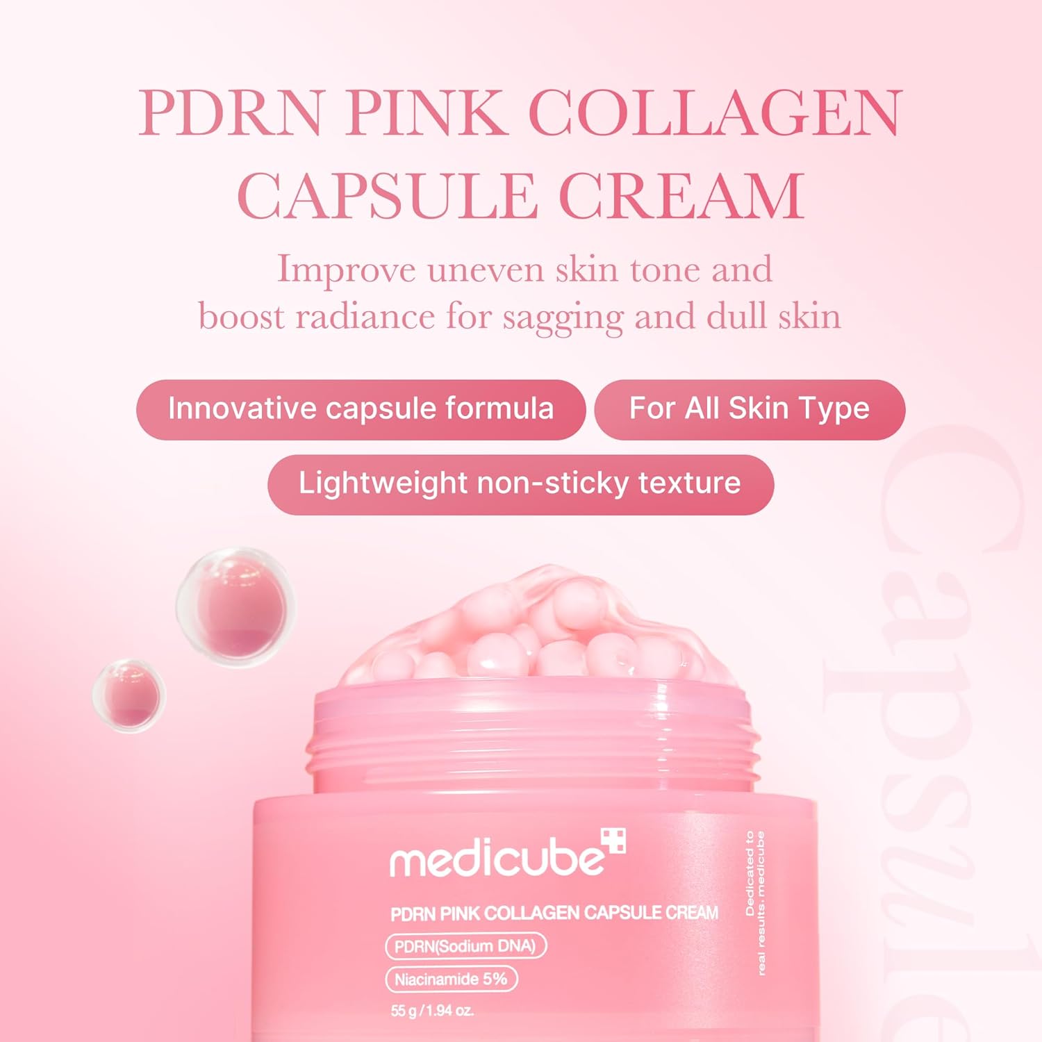 Medicube Salmon DNA PDRN Pink Collagen Capsule Cream (55g / 1.94 oz.) | K-Beauty Glass Glow & Elasticity Dual Cream