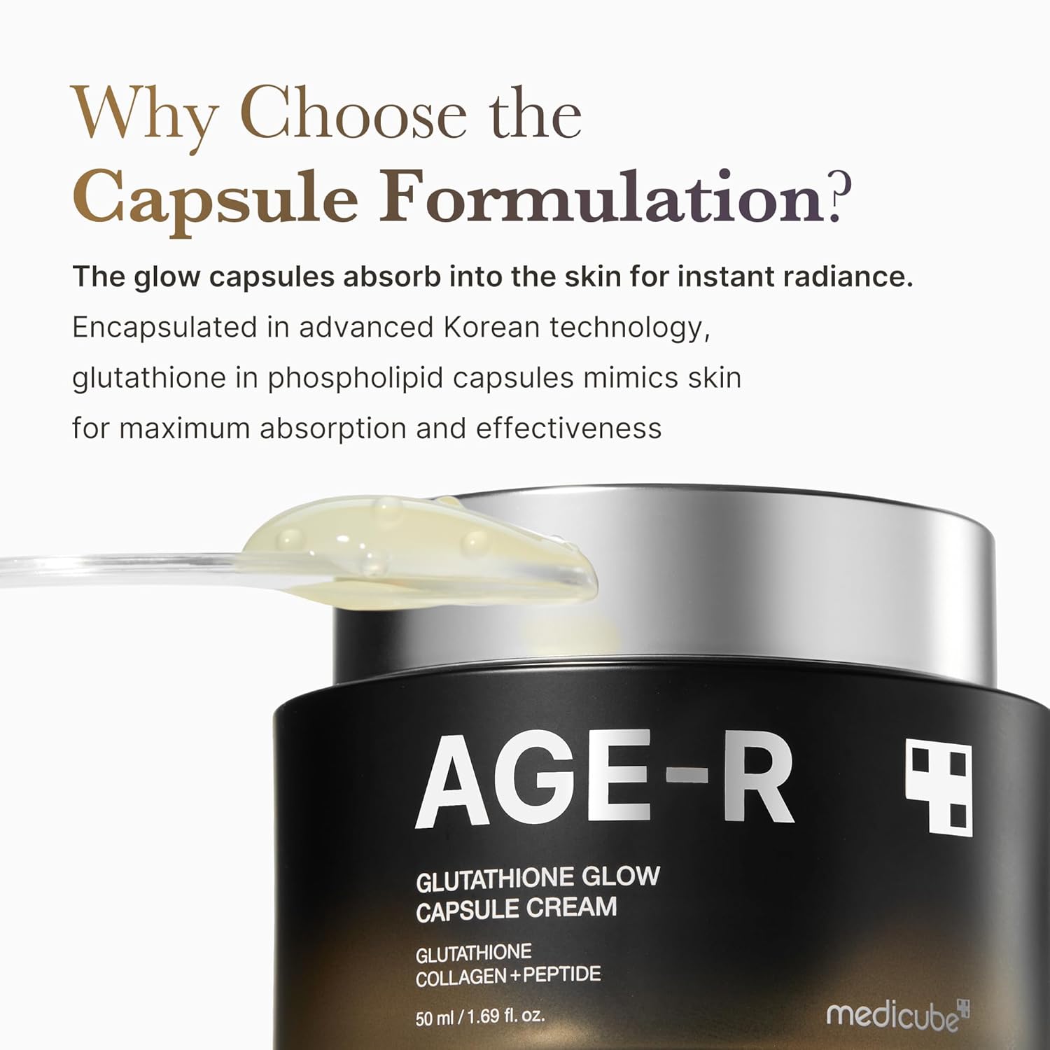 Medicube AGE-R Glutathione Glow Capsule Cream (50ml / 1.69 fl. oz.) | K-Beauty Brightening & Glass Glow Cream