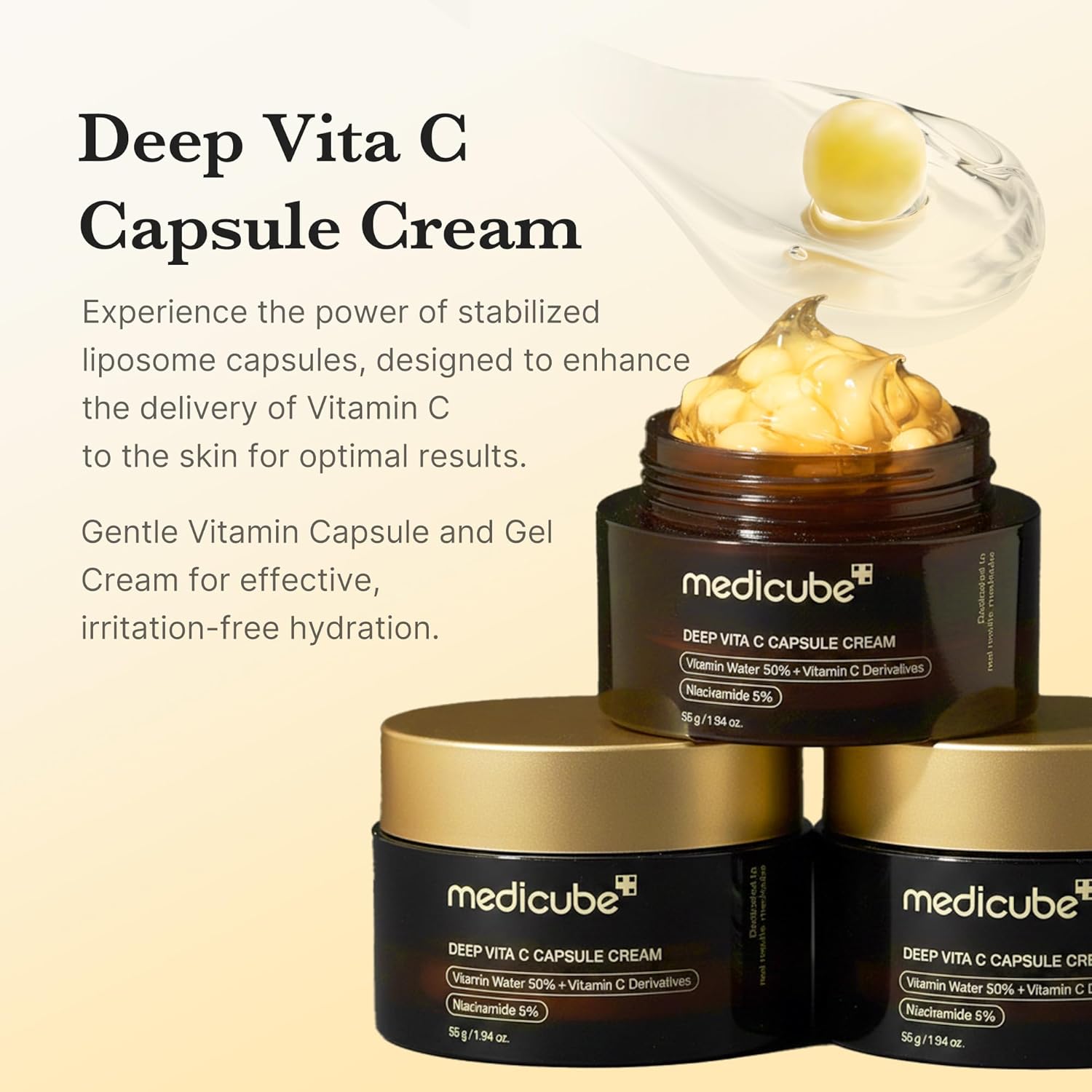 Medicube Deep Vitamin C Capsule Cream (55g/1.94oz) | Vitamin C Brightening Moisturizer for Dark Spots & Radiant Skin