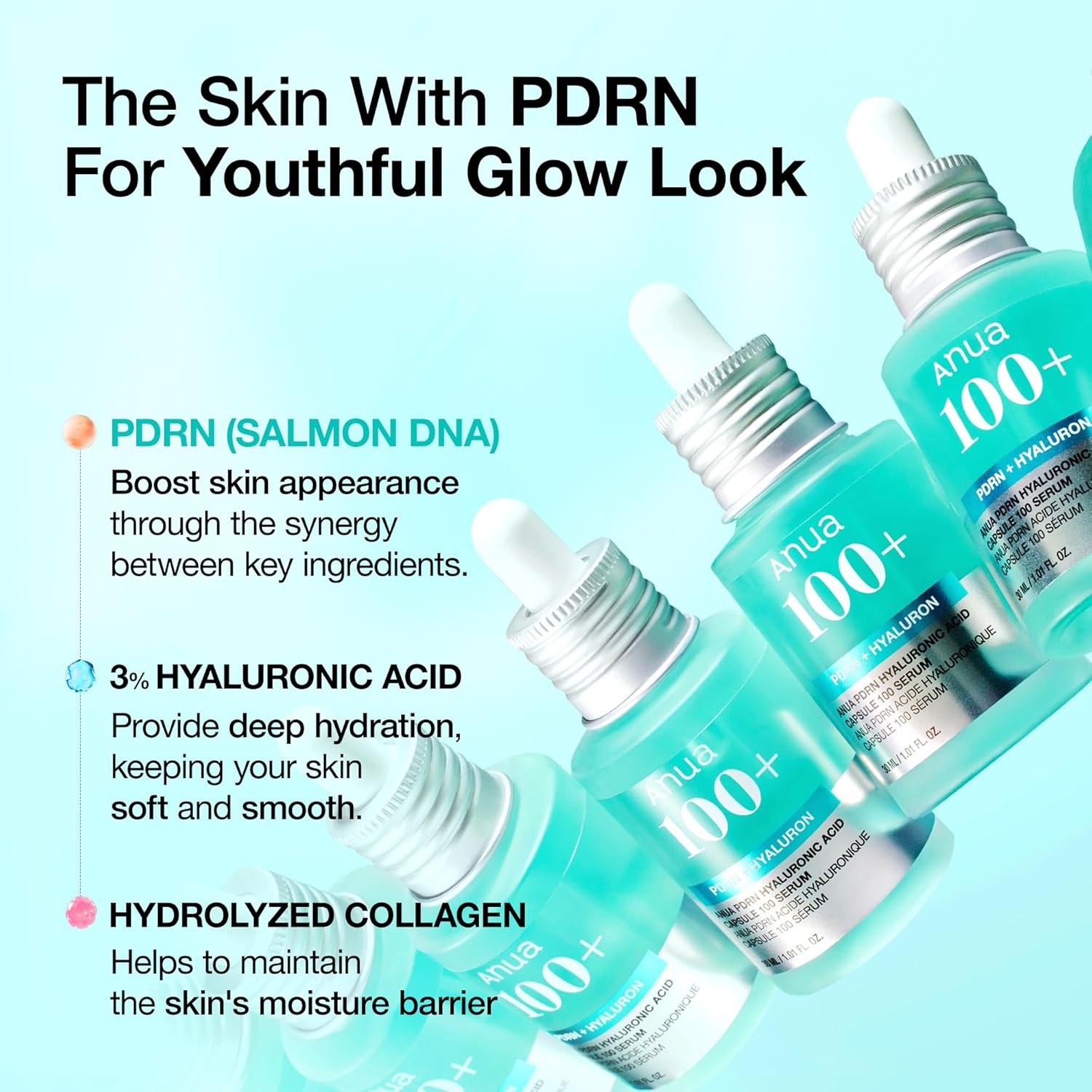 Anua PDRN Hyaluronic Acid Capsule 100 Serum (30ml / 1.01 fl. oz.) | K-Beauty PDRN Plumping Serum & Glass Skin Glow