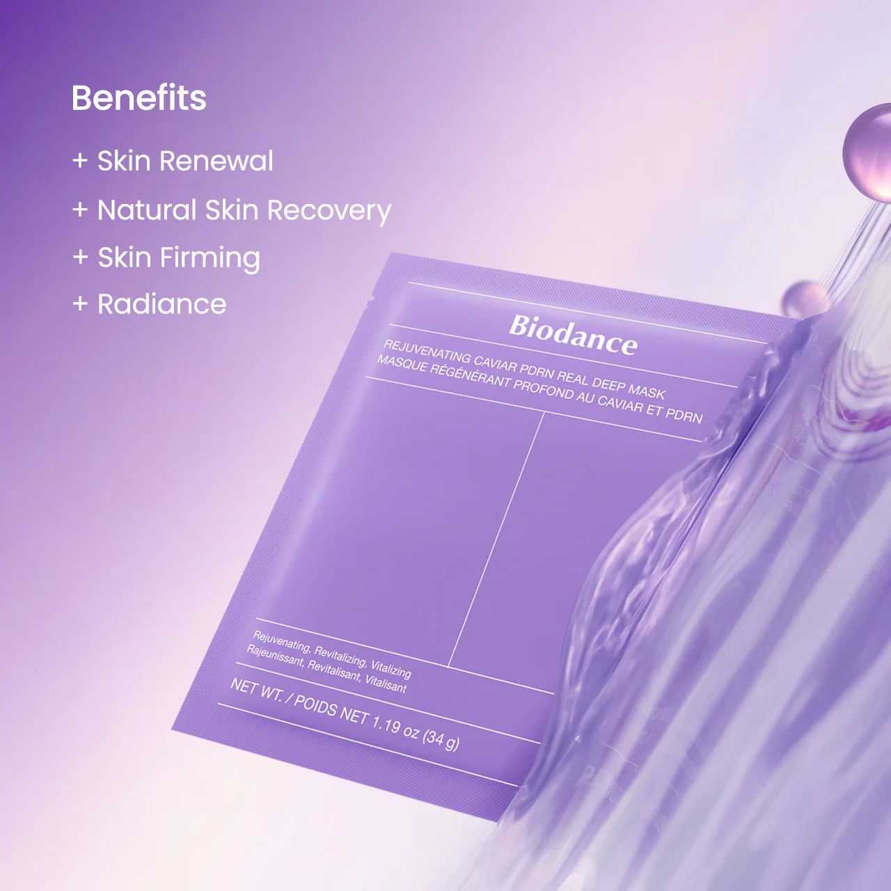 Biodance Rejuvenating Caviar PDRN Real Deep Mask (1 Box / 4 Sheets) | K-Beauty Caviar & Salmon PDRN Renewal Overnight Mask