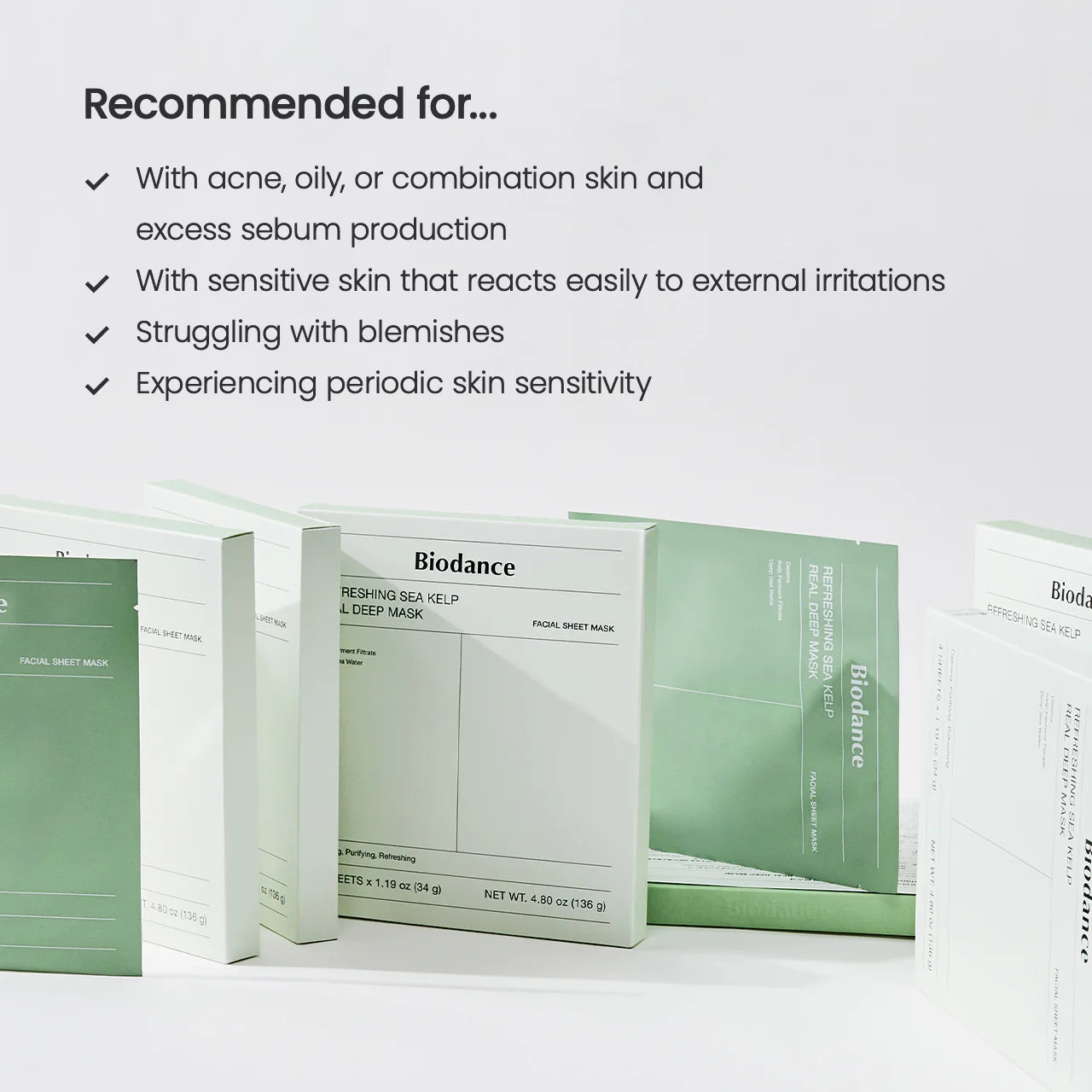 Biodance Refreshing Sea Kelp Real Deep Mask (1 Box / 4 Sheets) | K-Beauty 10% Kelp Ferment Hydrogel Overnight Mask