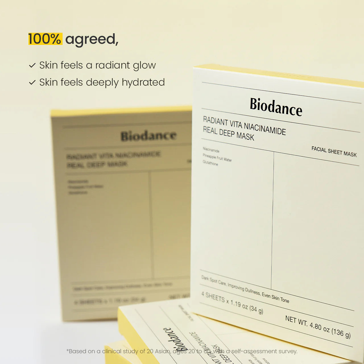 Biodance Radiant Vita Niacinamide Real Deep Mask (1 Box / 4 Sheets) | K-Beauty Niacinamide & Glutathione Dark Spot Brightening Hydrogel Mask